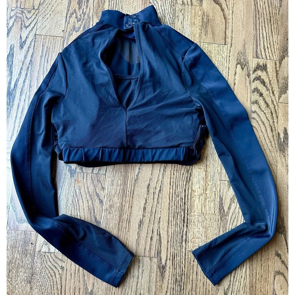 Balera Girls Shirred Long Sleeve Black Dance Top Costume‎ MT11825 Size LC EUC